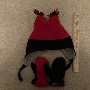 N’Ice Caps Fleece Winter Hat & Mittens Set – Red/Black - toddler